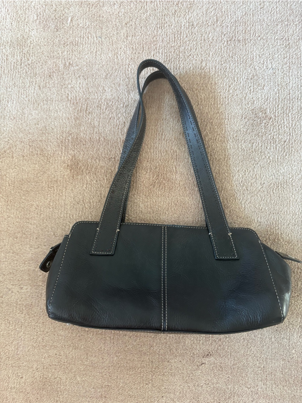 Fossil Blackburn Pebbled Leather Satchel Shoulder Bag Black Two Handle Purse